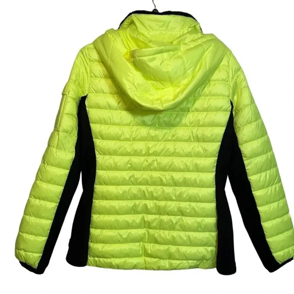 Calvin Klein Hooded Mixed-Media Puffer Jacket -Safety Yellow NWT - Picture 4 of 13